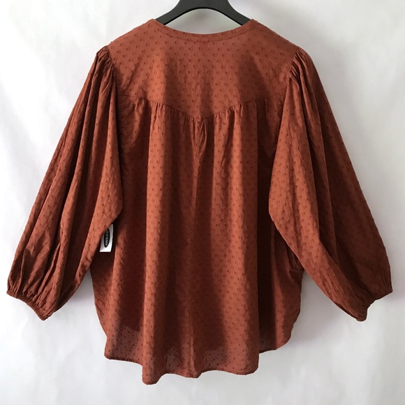 Old Navy Rust Burnt Orange Oversized Smoked Long Sleeve Boho Peasant Blouse - Picture 2 of 14